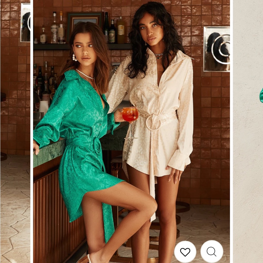 12th Tribe Emerald Green Satin Mini Dress & Ivory Satin Mini Dress